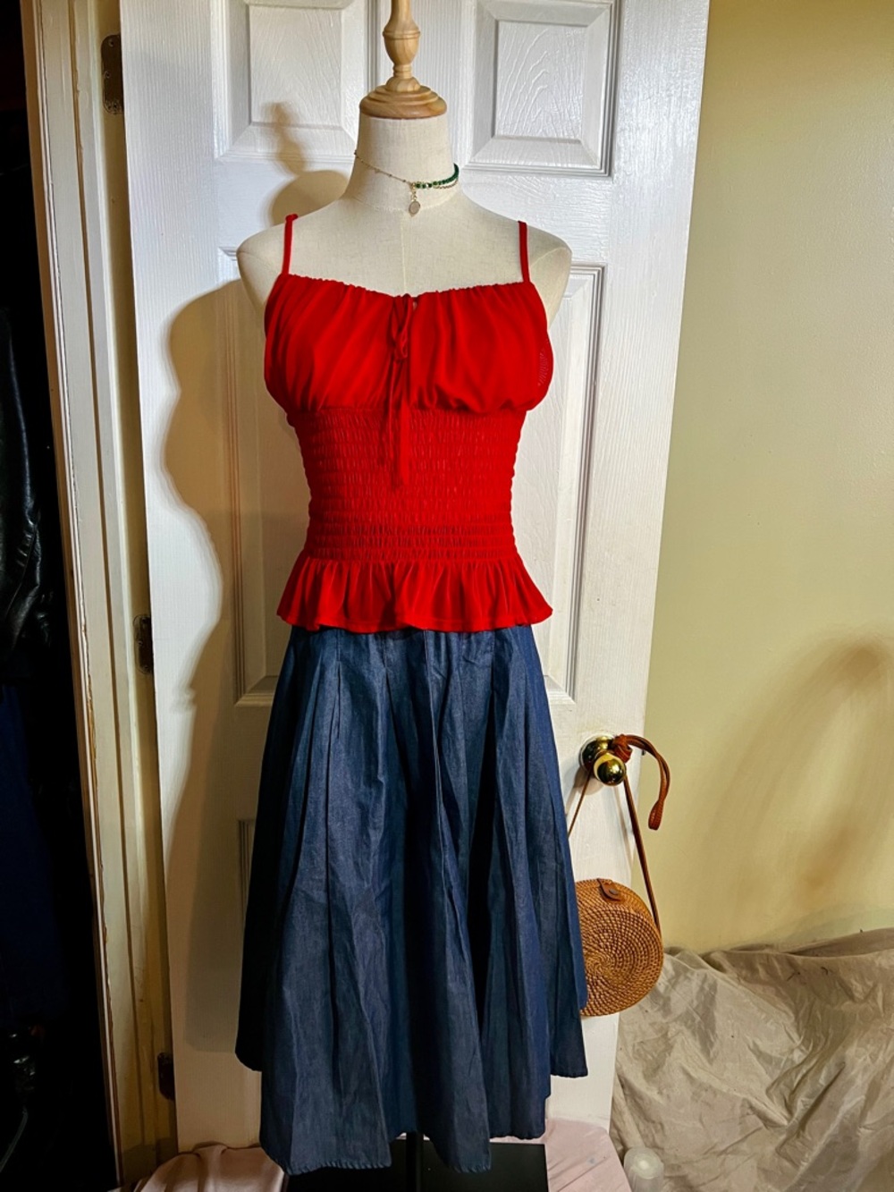 Venus Wms Red Siren Sheer Smocked Milkmaid Boho Cottagecore Corset Peasant Top S